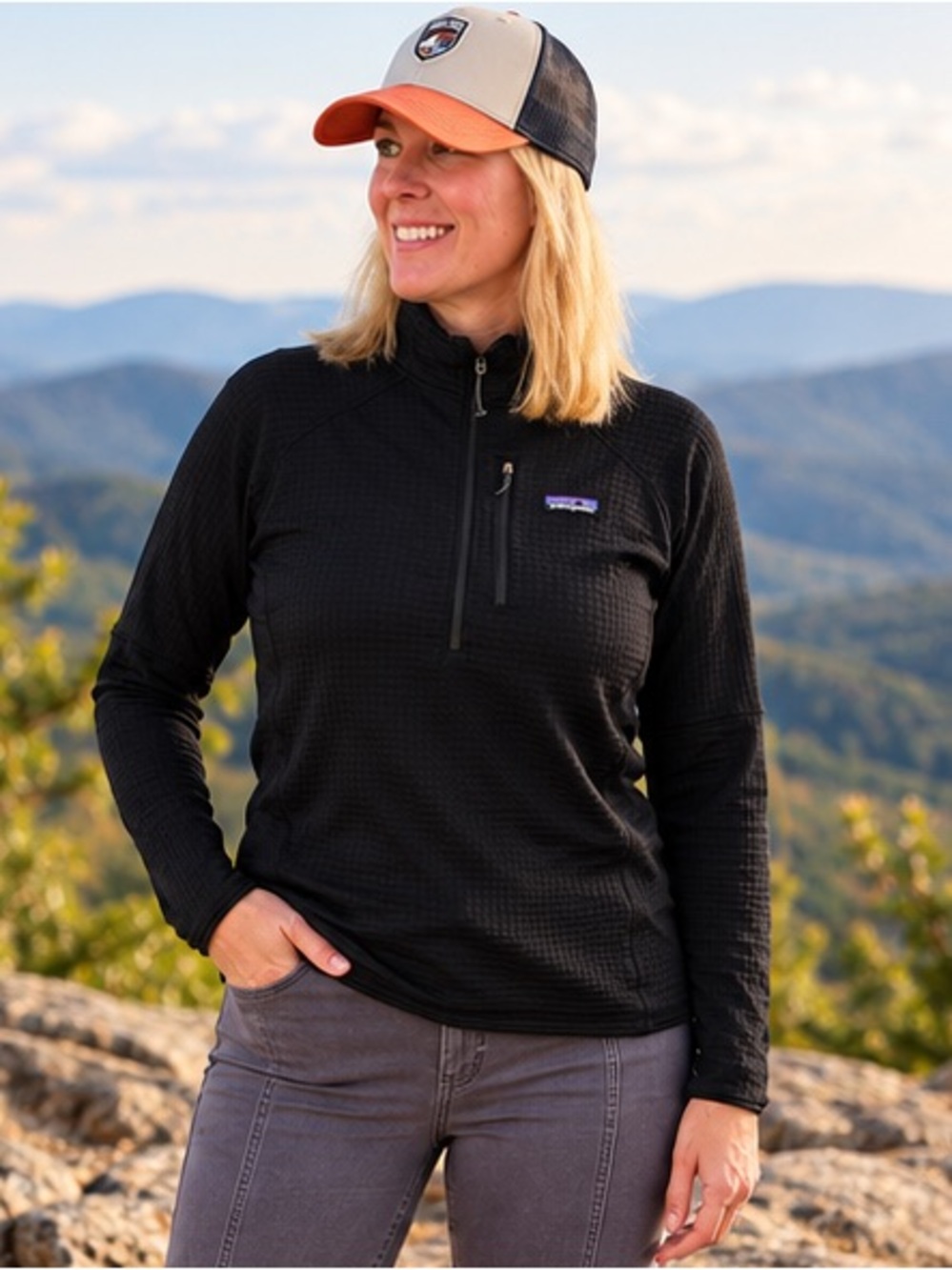 Patagonia Women’s XL R1 Pullover Black Polartec Grid Fleece 1/2 Zip